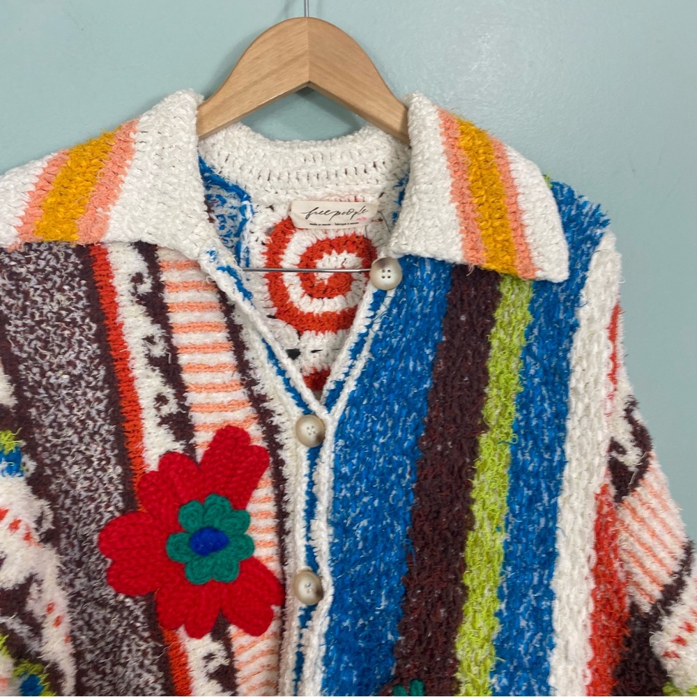 Free People Terry‎ Towel Cardi Calypso Cardigan Sweater Floral Artsy XS - Picture 3 of 10